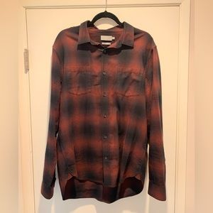 Vince Men's Shadow Plaid Long Sleeve Button-Down Shirt 100% Cotton